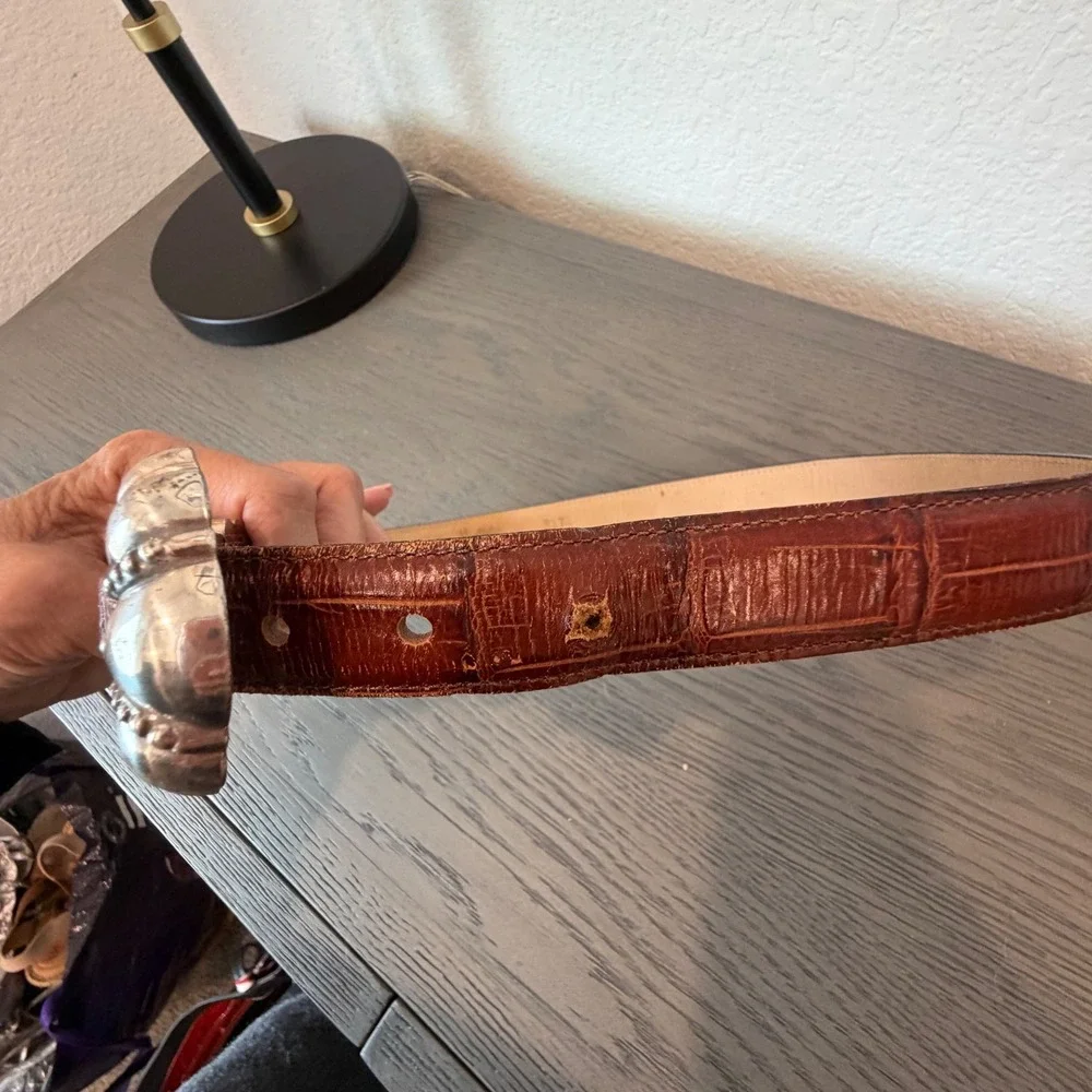 Emmon Belts Brown Italian Calfskin Croc‎ Embossed Western Belt Silver Buckle M